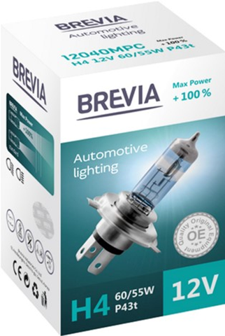 H4 галогенная лампа Brevia Max Power 12V 60/55W +100% для авто 1шт (12040MPC) &mdash; основное фото товара