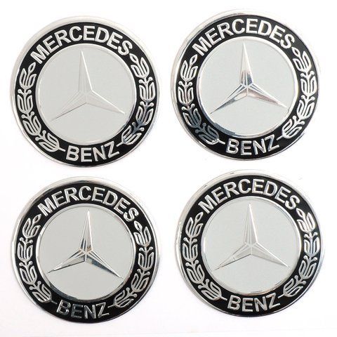 Наклейка на колпаки "Mercedes" (60мм) черная с колоском (4шт) &mdash; основное фото товара