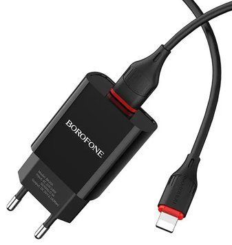 Адаптер 220v 1 USB "BOROFONE" BA20A+Lighting кабель 2,1А &mdash; основне фото товару