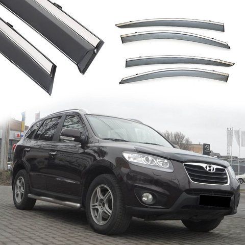 Дефлектори Вікон Вітровики Hyundai Santa Fe 10- "FLY" (Хромована смуга, скотч) &mdash; основне фото товару