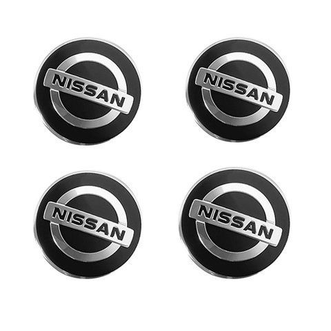 Наклейка на колпаки "Nissan" (90мм) черная (4шт) &mdash; основное фото товара