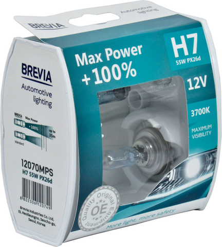 H7 галогенная лампа Brevia Max Power 12V 55W +100% для авто Box 2шт (12070MPS) &mdash; основное фото товара