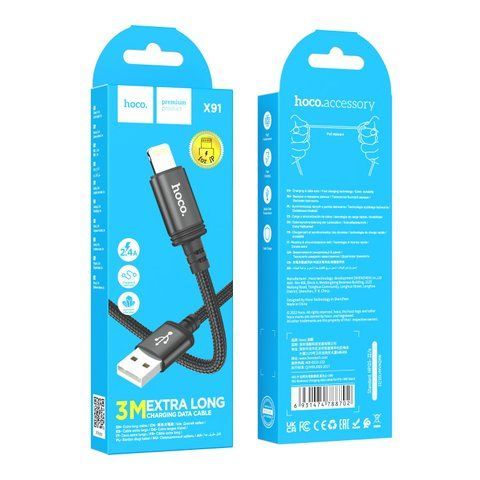 Кабель USB х iPhone HOCO X91 3м черный &mdash; основное фото товара