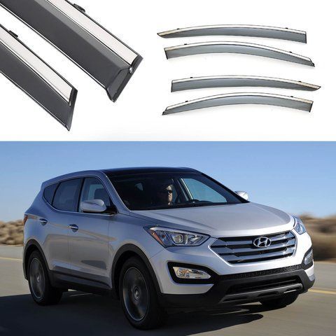 Дефлектори Вікон Вітровики Hyundai Santa Fe 2013-2018 "FLY" (Нержавіюча смуга 3D, скотч) &mdash; основне фото товару