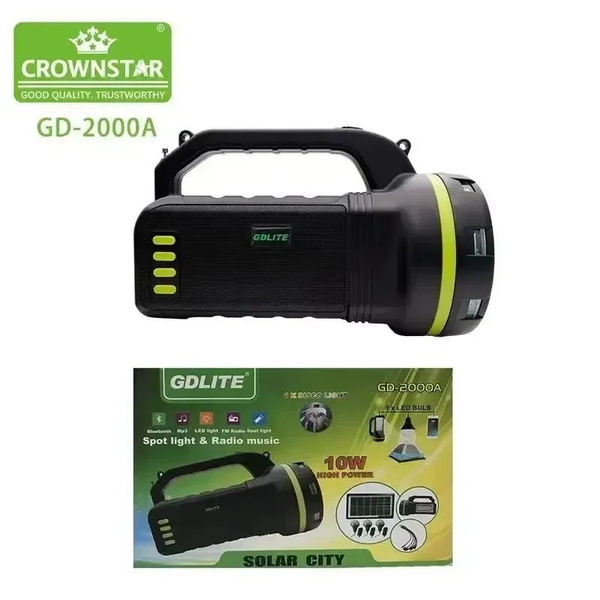 Портативна сонячна станція GDPlus GD-2000A (9000mAh) Bluetooth+Fm Radio Потужний ліхтар 10W &mdash; основне фото товару