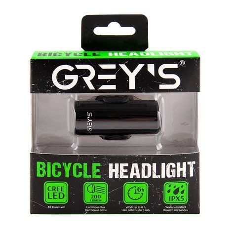 Велосипедная фара 1xCree/200 lm/4 режима работы/IPX5/microUSB/крепление на руль Greys LED №GR10160 &mdash; основное фото товара