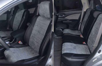 Чохли на Nissan Rogue II T32 2014&ndash;2021 модельні Avto Mania з екошкіри та алькантари чорні з підлокітником