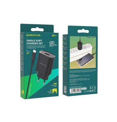 Адаптер 220V 1USB BOROFONE BN1 + кабель Type-C 2.1A Black &mdash; основное фото товара