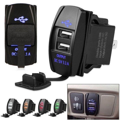 Гніздо під 2 USB для TOYOTA з підсвіткою врізне з кришкою колір синій 3,1A (розмір 22.24*37.2мм) &mdash; основне фото товару