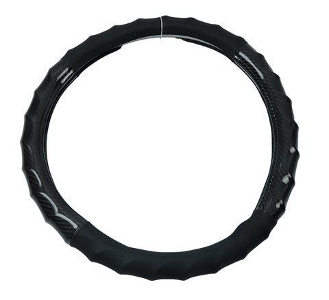 Чехол на руль кожа "М" (37-38см) черный Autogen CK 559BK Карбон/белая основа/Кожа/массаж/ЛЮКС &mdash; основное фото товара