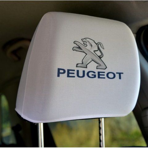 Чохол підголівників PEUGEOT білий кольоровий логотип &mdash; основне фото товару