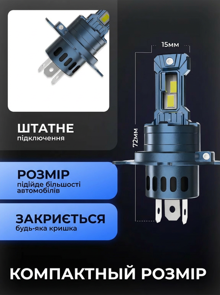 A10 LED лампа H4 12V 65/90W 6500/9000Lm 6000K &mdash; основне фото товару