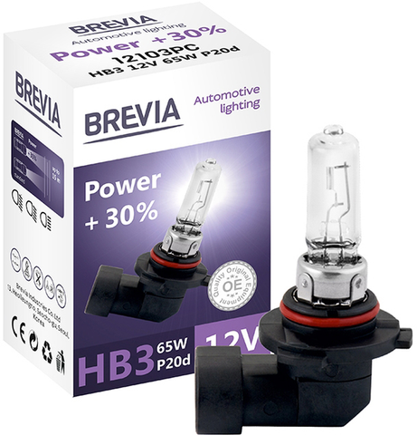 HB3 галогенная лампа Brevia 12V 65W +30% для авто 1шт (12103PC) &mdash; основное фото товара