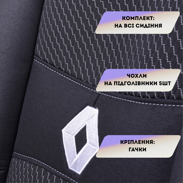 Модельные чехлы на сиденья Автосвіт для Renault Logan до 2013 черные с цельной задней спинкой &mdash; основное фото товара