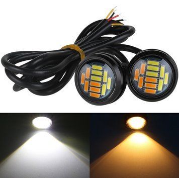DRL Орлине око LED врізне 23мм 4014 12smd 12V Білий+Жовтий поворот Ангельські очі (2шт)