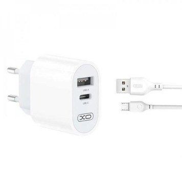 Адаптер 220v (1USB-1Type-C)+ (кабель Type-C-Type-C) XO L97 PD Чорний &mdash; основне фото товару
