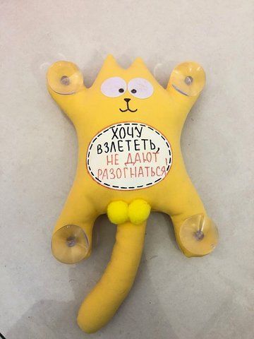 Игрушка на присоске "Кот Саймон" Хочу взлететь, Не дают разогнаться! ручная работа &mdash; основное фото товара