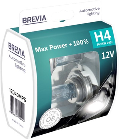 H4 галогенная лампа Brevia Max Power 12V 60/55W +100% для авто Box 2шт (12040MPS) &mdash; основное фото товара