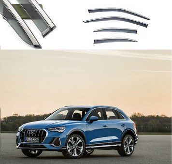 Дефлектори Вікон Вітровики Audi Q3 2019-2020 "FLY" (Нержавіюча смуга 3D, скотч) &mdash; основне фото товару