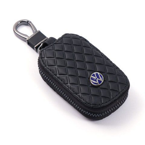 Чохол для Ключів з Карабіном Volkswagen синій з еко-шкіри, ромб &mdash; основне фото товару