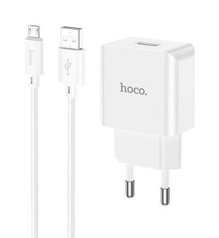 МЗП для телефона HOCO C106A (1usb/2.1A)+ (кабель USB-MicroUSB) White &mdash; основне фото товару