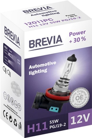 H11 галогенна лампа Brevia 12V 55W +30% для авто 1шт (12011PC) &mdash; основне фото товару