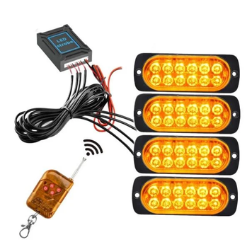 Стробоскоп светодиодный 12-24V 12LEDх4 шт, пульт 12 режимов (жёлтый) BS-1-4-12LED (Y)