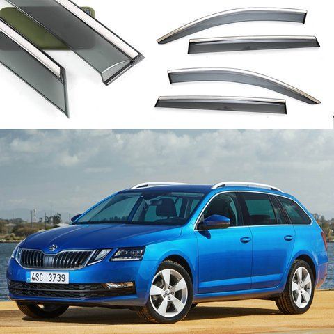 Дефлекторы окон Ветровики Skoda Octavia COMBI (3) А7 2013- "FLY" (Нержавеющая полоса 3D, на скотче) &mdash; основное фото товара