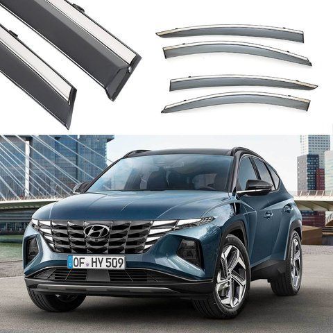 Дефлектори Вікон Вітровики Hyundai Tucson NX4 Long 2021 "FLY" (Нержавіюча смуга 3D, скотч) &mdash; основне фото товару