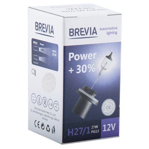H27/1 галогенна лампа Brevia 12V 27W +30% для авто 1шт (12271PC) &mdash; основне фото товару