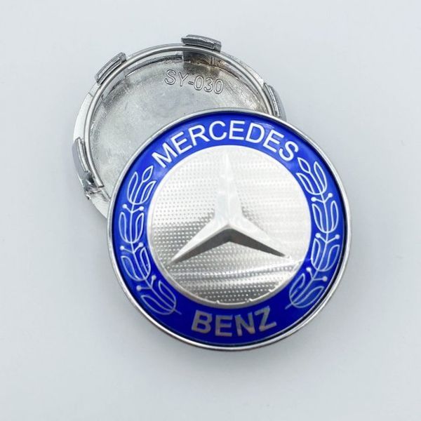 Mercedes колпачки на диски (65/69 мм) синий/хром объемный колосок 4 шт &mdash; основное фото товара