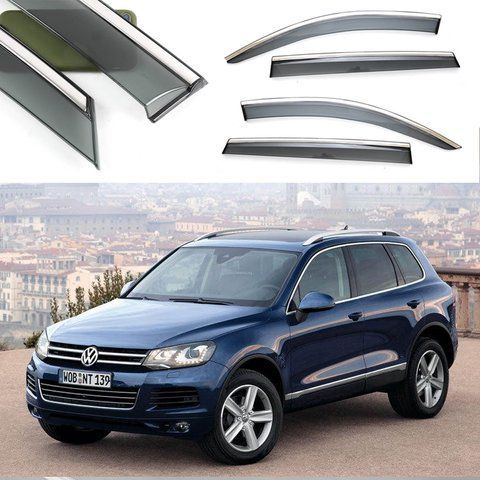 Дефлекторы окон Ветровики VW Touareg 2010- "FLY" (Нержавеющая полоса 3D, на скотче) &mdash; основное фото товара