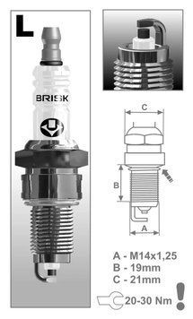 Свічки - "Brisk" - LOR15YC Зазор-0.7мм, ключ-16, M14x1, 25 (2108-2110 8V) &mdash; основне фото товару