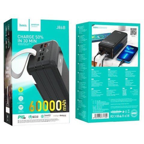 Портативний акумулятор POWER BANK 60000 mAh HOCO J86B PD20W-QC-LCD 22.5W &mdash; основное фото товара