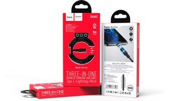 Кабель USB 3в1: HOCO DU42 "Magnetic" 3in1 lighting-microUSB-Type-C 1m Black