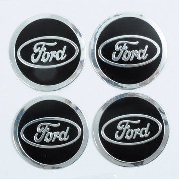 Наклейка на колпаки "Ford" (90мм) черная (4шт) &mdash; основное фото товара