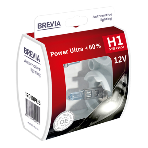 H1 галогенная лампа Brevia Power Ultra 12V 55W +60% для авто Box 2шт (12010PUS) &mdash; основное фото товара
