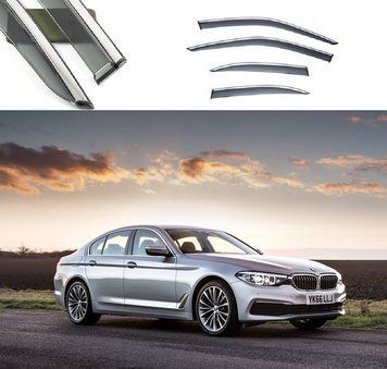 Дефлекторы окон Ветровики BMW s5 G30 Short Wheel 2017-2021 "FLY" (Нержавеющая полоса 3D, на скотче)