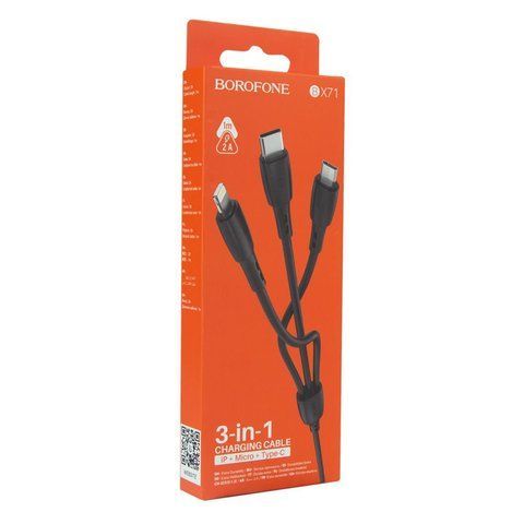 Кабель USB 3в1 BOROFONE BX71 LightingхMicroUSBхType-C 2.4A 1м Black &mdash; основное фото товара