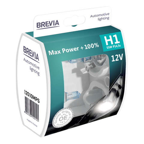 H1 галогенная лампа Brevia Max Power 12V 55W +100% для авто Box 2шт (12010MPS) &mdash; основное фото товара