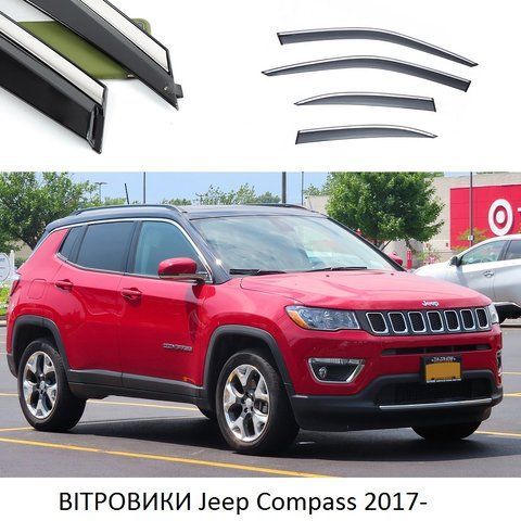 Дефлектори Вікон Вітровики Jeep Compass 2017- "FLY" (Нержавіюча смуга 3D, скотч) &mdash; основне фото товару