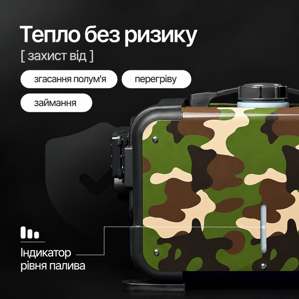 Автономний дизельний обігрівач камуфляж 5 кВт 12/24/220 В переносний, 4 металеві сопла &mdash; основне фото товару