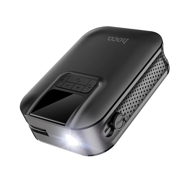 Автокомпрессор HOCO S53 (12V/АКБ-2500mAh/3,5 бар/LED-фонарик/4 режима/алюминиевый/черный) &mdash; основное фото товара