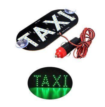 Табличка - LED "TAXI" Green SMD + с прикуривателем / провод 1.5 м / присоски &mdash; основное фото товара