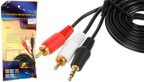 Аудио-кабель тюльпан 2RCA to Jack 3.5mm 1,5m. Black (36564) &mdash; основное фото товара