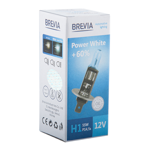H1 галогенная лампа Brevia Power White 12V 55W 4300K +60% для авто 1шт &mdash; основное фото товара