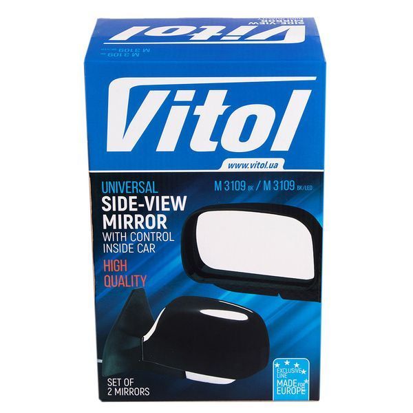 Зеркало боковое ВАЗ 2109, 2108, 2115, 2113 "Vitol" ЗБ 3109П BLACK/LED &mdash; основное фото товара