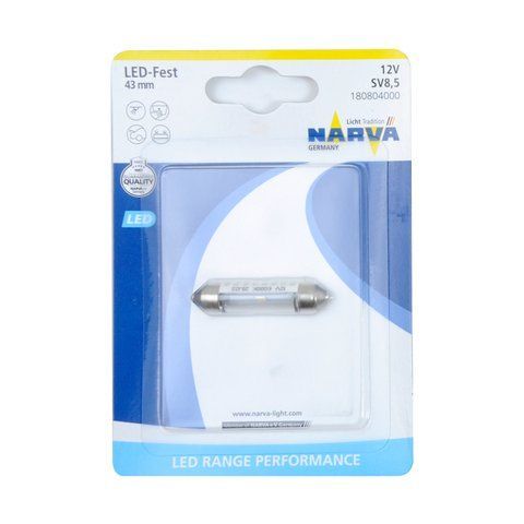 Світлодіод 12V 43mm T11 1SMD білий (1шт.бл) "Narva" Festoon 12V 0.6W SV8.5-8 (180804000) &mdash; основне фото товару