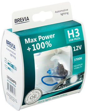 H3 галогенна лампа Brevia Max Power 12V 55W +100% для авто Box 2шт (12030MPS) &mdash; основне фото товару