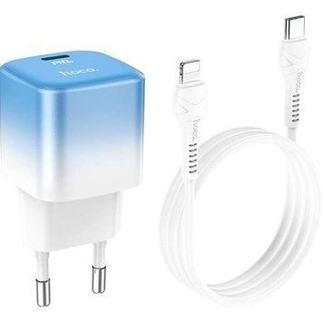 Адаптер 220v (1Type-C)+ (кабель Type-C-Lighting) HOCO C101A PD20W блакитний &mdash; основне фото товару